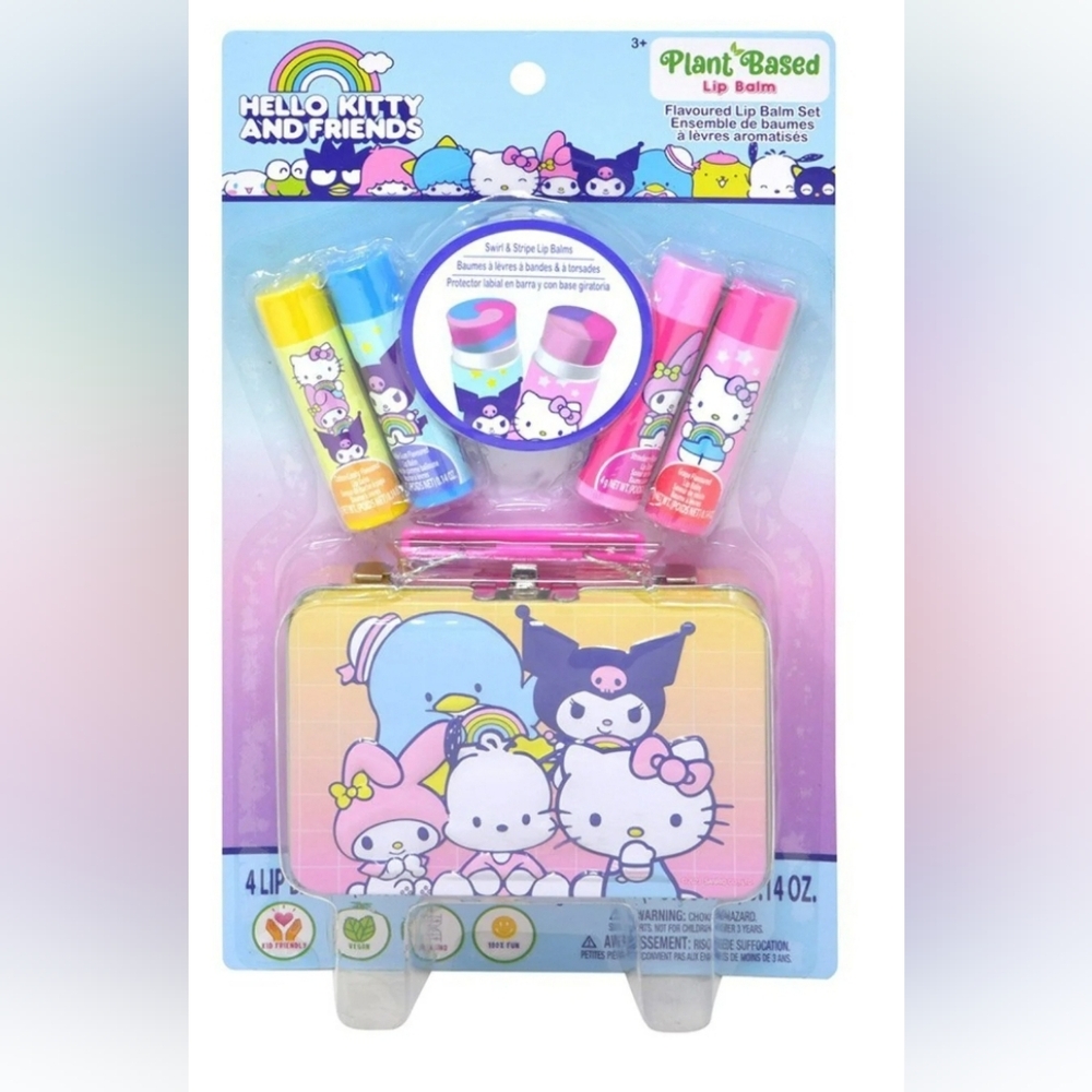 NIB Hello Kitty And Friends Kuromi Plant Based Lip Balm Set With Case